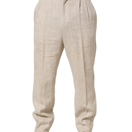 Dolce & Gabbana Beige Linen Tapered Men Dress Trouser Pants
