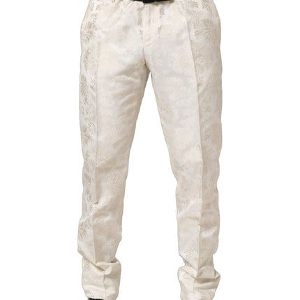 Dolce & Gabbana White Floral Men Dress Formal Trouser Pants