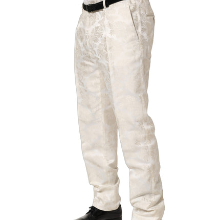 Dolce & Gabbana White Floral Men Dress Formal Trouser Pants