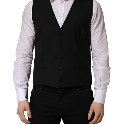 Dolce & Gabbana Black Wool Single Breasted Waistcoat Vest