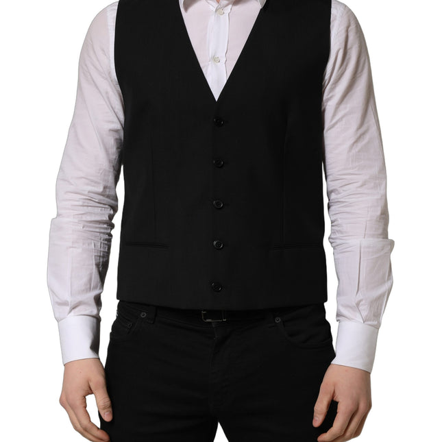 Dolce & Gabbana Black Wool Single Breasted Waistcoat Vest