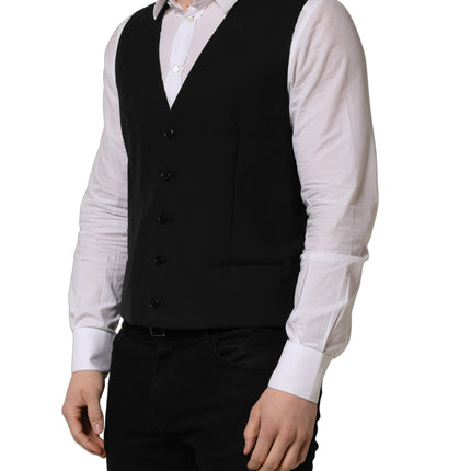 Dolce & Gabbana Black Wool Single Breasted Waistcoat Vest