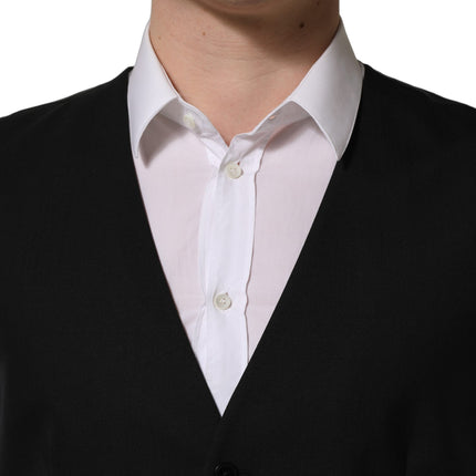 Dolce & Gabbana Black Wool Single Breasted Waistcoat Vest