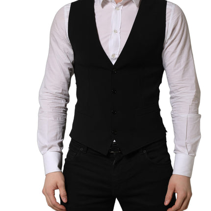 Dolce & Gabbana Black Wool Single Breasted Waistcoat Vest
