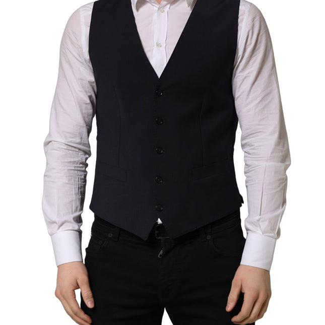 Dolce & Gabbana Black Wool Single Breasted Waistcoat Vest