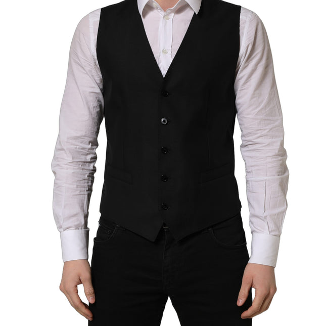Dolce & Gabbana Black Wool Single Breasted Waistcoat Vest