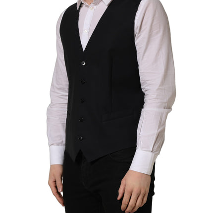 Dolce & Gabbana Black Wool Single Breasted Waistcoat Vest