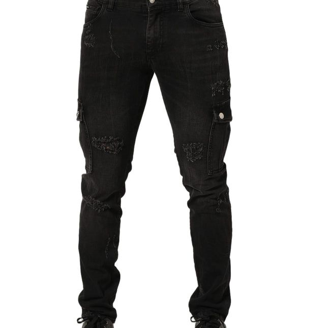 Dolce & Gabbana Black Distressed Cargo Cotton Men Denim Jeans