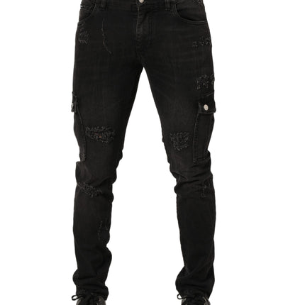 Dolce & Gabbana Black Distressed Cargo Cotton Men Denim Jeans