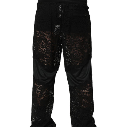 Dolce & Gabbana Black Lace Mid Waist Jogger Men Trouser Pants