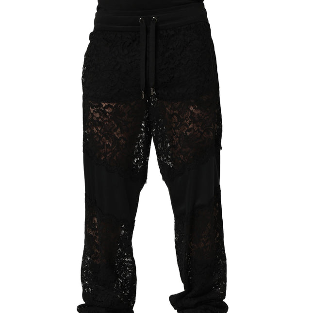 Dolce & Gabbana Black Lace Mid Waist Jogger Men Trouser Pants