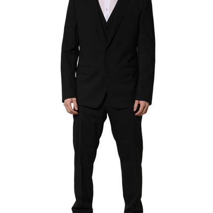 Dolce & Gabbana Black Wool Slim Fit Formal 3 Piece Men Suit