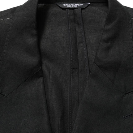 Dolce & Gabbana Black Linen Slim Fit Formal 2 Piece Suit