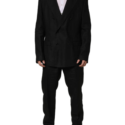 Dolce & Gabbana Black Linen Slim Fit Formal 2 Piece Suit