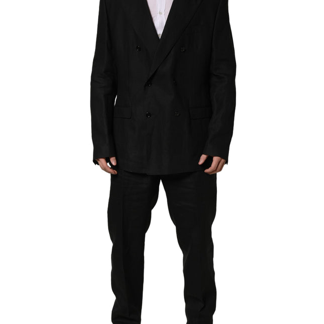 Dolce & Gabbana Black Linen Slim Fit Formal 2 Piece Suit