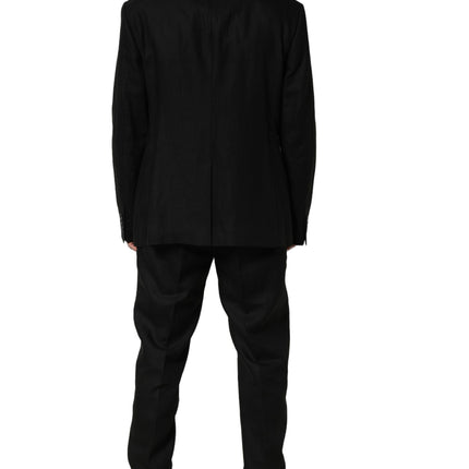 Dolce & Gabbana Black Linen Slim Fit Formal 2 Piece Suit