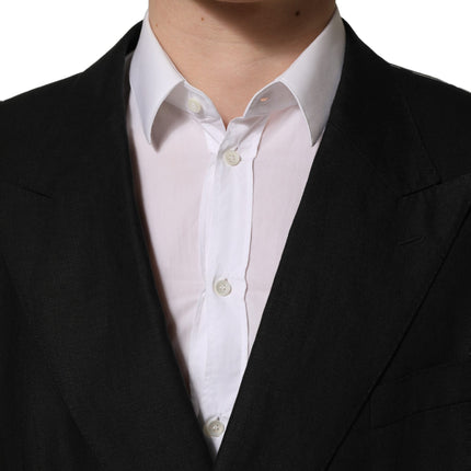 Dolce & Gabbana Black Linen Slim Fit Formal 2 Piece Suit