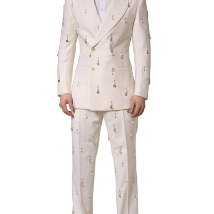 Dolce & Gabbana White Wool Slim Fit Formal 2 Piece Men Suit
