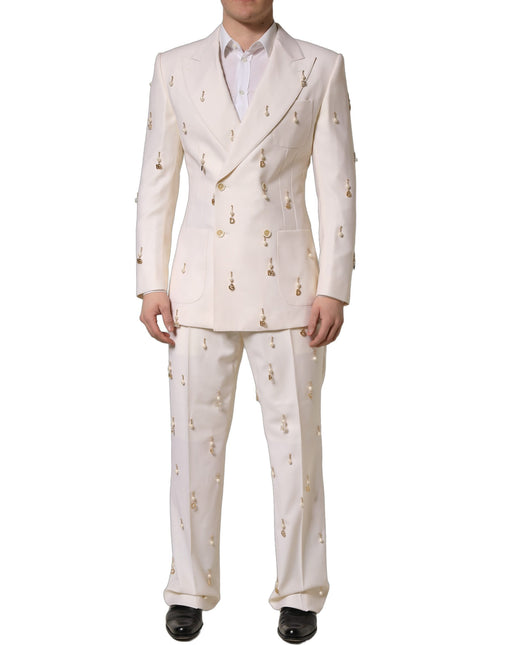 Dolce & Gabbana White Wool Slim Fit Formal 2 Piece Men Suit