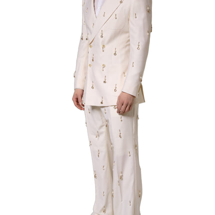 Dolce & Gabbana White Wool Slim Fit Formal 2 Piece Men Suit