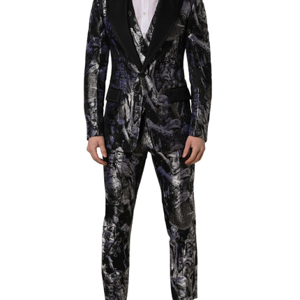 Dolce & Gabbana Black Jacquard Slim Fit Formal 3 Piece Suit