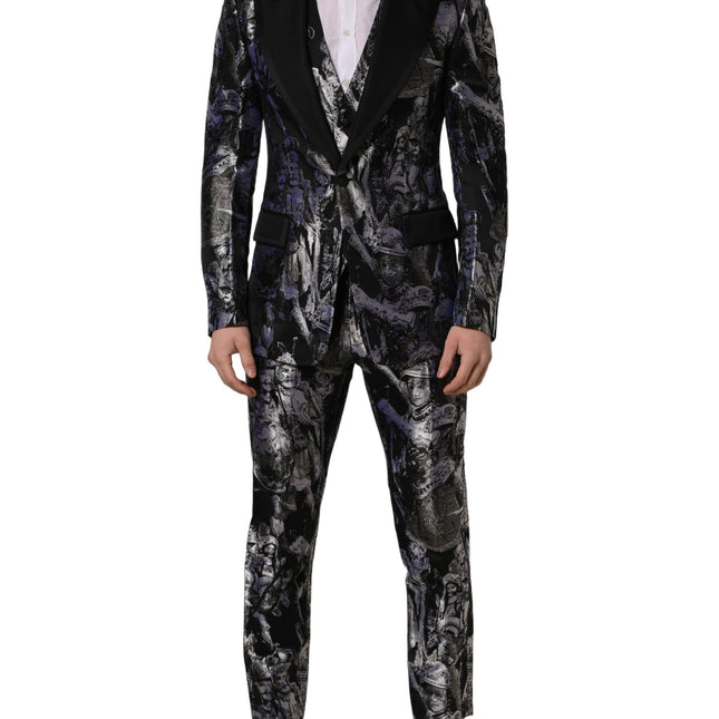 Dolce & Gabbana Black Jacquard Slim Fit Formal 3 Piece Suit