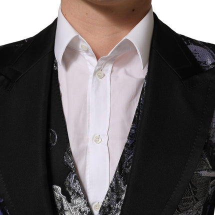 Dolce & Gabbana Black Jacquard Slim Fit Formal 3 Piece Suit
