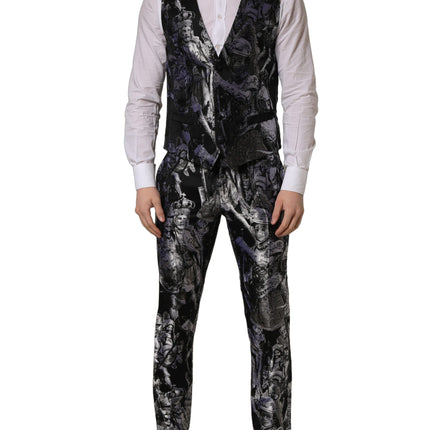 Dolce & Gabbana Black Jacquard Slim Fit Formal 3 Piece Suit
