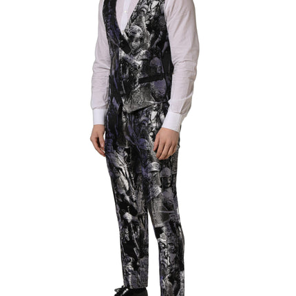 Dolce & Gabbana Black Jacquard Slim Fit Formal 3 Piece Suit