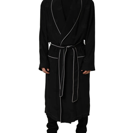 Dolce & Gabbana Black 100% Silk Robe Men Wrap Coat Jacket