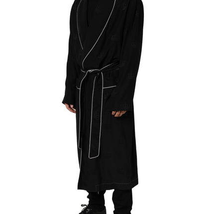 Dolce & Gabbana Black 100% Silk Robe Men Wrap Coat Jacket