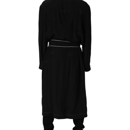 Dolce & Gabbana Black 100% Silk Robe Men Wrap Coat Jacket