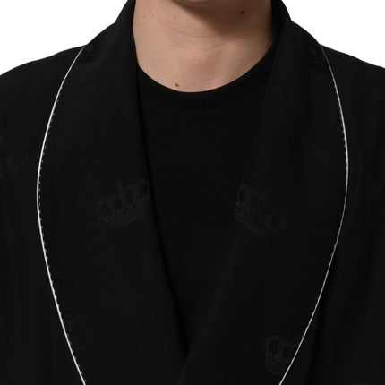 Dolce & Gabbana Black 100% Silk Robe Men Wrap Coat Jacket