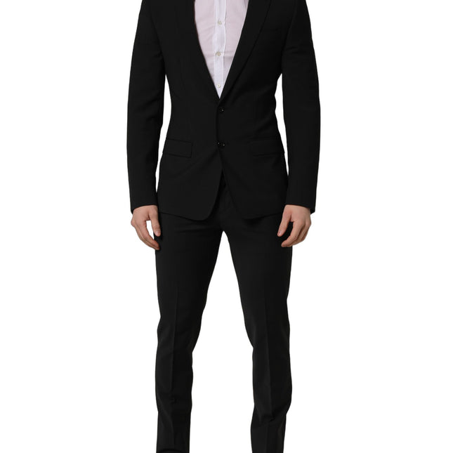 Dolce & Gabbana Black Wool Slim Fit Formal 2 Piece Men Suit