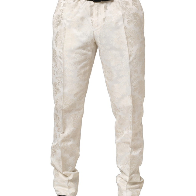 Dolce & Gabbana White Floral Men Dress Formal Trouser Pants