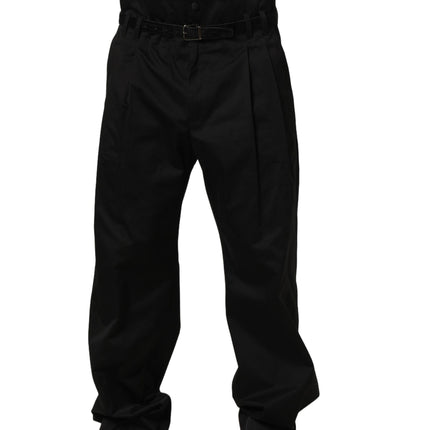 Dolce & Gabbana Black Cotton Straight Leg DressTrouser Pants