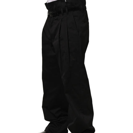 Dolce & Gabbana Black Cotton Straight Leg DressTrouser Pants