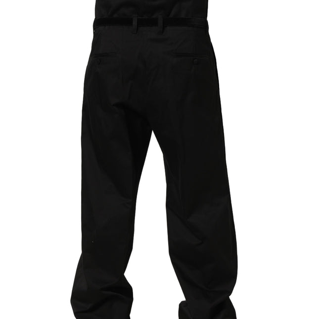 Dolce & Gabbana Black Cotton Straight Leg DressTrouser Pants