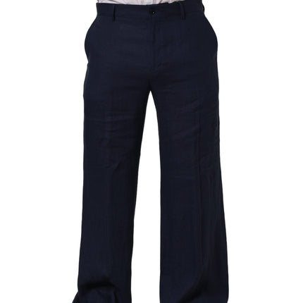 Dolce & Gabbana Blue Linen Straight Men Dress Trouser Pants