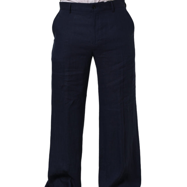 Dolce & Gabbana Blue Linen Straight Men Dress Trouser Pants