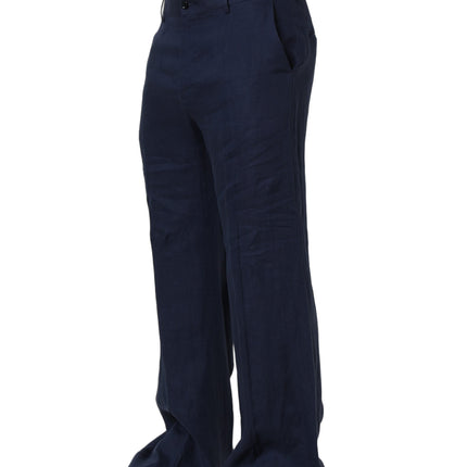 Dolce & Gabbana Blue Linen Straight Men Dress Trouser Pants