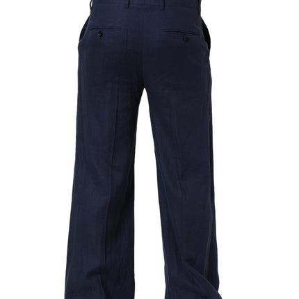 Dolce & Gabbana Blue Linen Straight Men Dress Trouser Pants