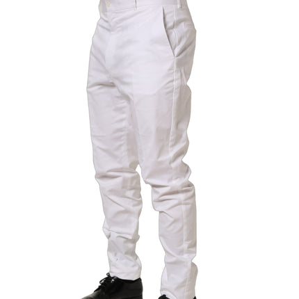 Dolce & Gabbana White Cotton Tapered Leg Dress Trouser Pants