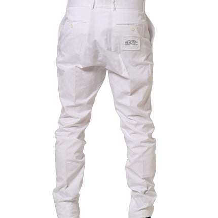 Dolce & Gabbana White Cotton Tapered Leg Dress Trouser Pants