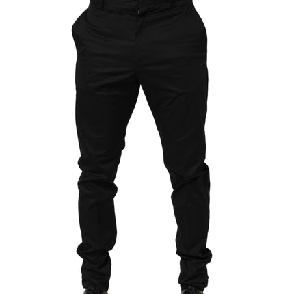 Dolce & Gabbana Black Cotton Tapered Leg Dress Trouser Pants
