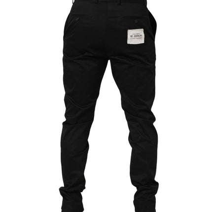 Dolce & Gabbana Black Cotton Tapered Leg Dress Trouser Pants