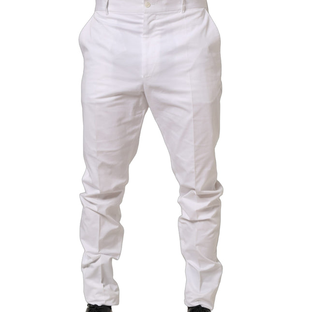 Dolce & Gabbana White Cotton Tapered Leg Dress Trouser Pants