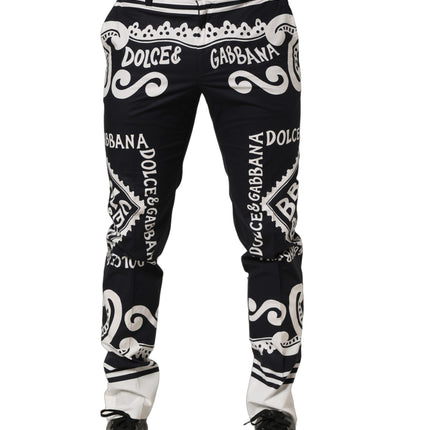 Dolce & Gabbana Black Cotton Poplin MarinaPrint Trouser Pants