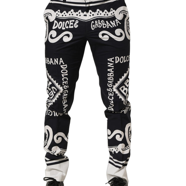 Dolce & Gabbana Black Cotton Poplin MarinaPrint Trouser Pants