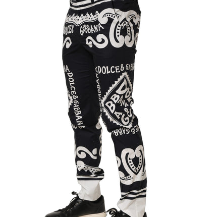 Dolce & Gabbana Black Cotton Poplin MarinaPrint Trouser Pants